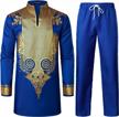 lucmatton men's african 2 piece set long sleeve gold print dashiki and pants outfit traditional suit 1 logo