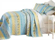 queen-size blue and yellow floral printed bedspread by brylanehome - the claudine logo