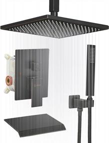 img 4 attached to BWE Shower System Oil Rubbed Bronze With Waterfall Tub Spout 12 Inch Square Bathroom Luxury Rain Mixer Ceiling Mounted Shower Head Combo Set 3-Functions Rainfall With Rough-In Valve Body And Trim