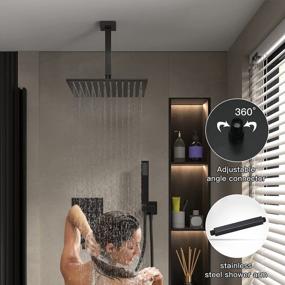 img 3 attached to BWE Shower System Oil Rubbed Bronze With Waterfall Tub Spout 12 Inch Square Bathroom Luxury Rain Mixer Ceiling Mounted Shower Head Combo Set 3-Functions Rainfall With Rough-In Valve Body And Trim
