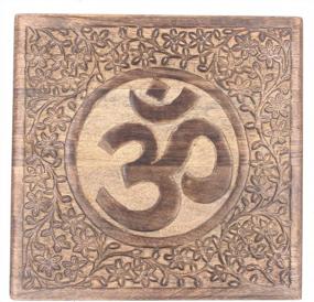 img 1 attached to OM Meditation Table: Hand-Carved Mango Wood Puja Shrine For Prayer And Reflection By DharmaObjects
