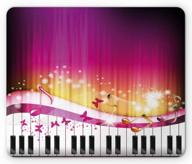 lunarable abstract mouse pad, piano keys with butterflies stars and musical notes romantic artwork, rectangle non-slip rubber mousepad, standard size, hot pink yellow white logo