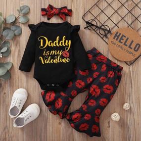 img 3 attached to Одежда для новорожденных девочек на день святого валентина Daddy's Little Valentine Bodysuit Kiss Flare Pants Set