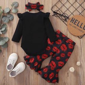 img 2 attached to Одежда для новорожденных девочек на день святого валентина Daddy's Little Valentine Bodysuit Kiss Flare Pants Set