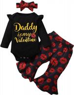 newborn baby girl valentine's day outfit daddy's little valentine bodysuit kiss flare pants set logo