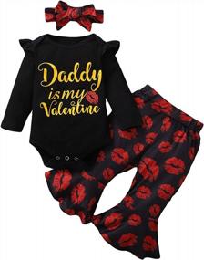 img 4 attached to Одежда для новорожденных девочек на день святого валентина Daddy's Little Valentine Bodysuit Kiss Flare Pants Set