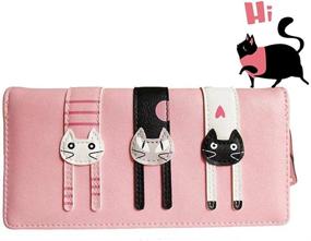 img 4 attached to Stylish Mini Faux Leather Bifold Cat Wallet: Trendy Zipper Clutch for Women and Girls
