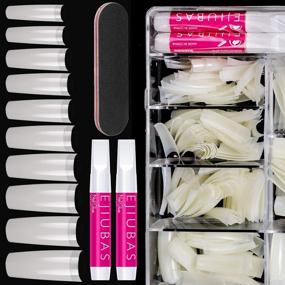 img 4 attached to 500PCS Ejiubas Press On Nails Set - Acrylic Coffin False Nail Tips, Glue & File With Case