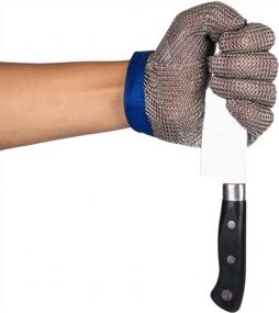 img 4 attached to ThreeH Steel Mesh Safety Gloves For Kitchen, Oyster Shucking, Meat Cutting And Wood Carving - GL08 L