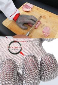 img 2 attached to ThreeH Steel Mesh Safety Gloves For Kitchen, Oyster Shucking, Meat Cutting And Wood Carving - GL08 L