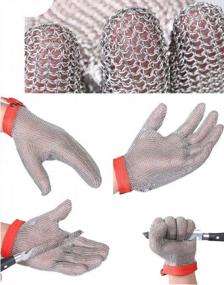 img 3 attached to ThreeH Steel Mesh Safety Gloves For Kitchen, Oyster Shucking, Meat Cutting And Wood Carving - GL08 L