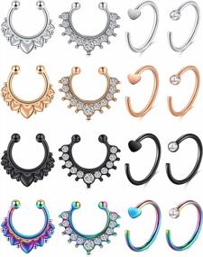 img 2 attached to Stainless Steel Non-Piercing Fake Septum Nose Ring & Hoop Clip-On For Faux Septum, Lip, Ear & Nose Piercing - LAURITAMI Body Piercing Jewelry