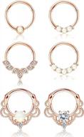 16g septum clicker ring 6pcs set 316l stainless steel cz opal cartilage helix tragus daith earrings nose rings hoop hinged segment piercing jewelry for women - milacolato logo