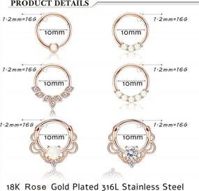 img 3 attached to 16G Septum Clicker Ring 6Pcs Set 316L Stainless Steel CZ Opal Cartilage Helix Tragus Daith Earrings Nose Rings Hoop Hinged Segment Piercing Jewelry For Women - MILACOLATO