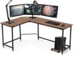 modern brown l-shaped gaming desk for small spaces - computer pc executive writing study logo