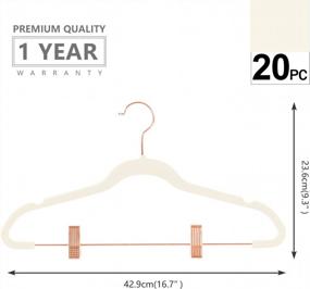 img 3 attached to Organize Your Closet With MIZGI Premium Velvet Pants Hangers - Pack Of 20, Non-Slip Felt Outfit Dress Hangers With Ivory - Copper/Rose Gold Hooks, Space Saving Shirt Clothes Hangers