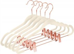 img 4 attached to Organize Your Closet With MIZGI Premium Velvet Pants Hangers - Pack Of 20, Non-Slip Felt Outfit Dress Hangers With Ivory - Copper/Rose Gold Hooks, Space Saving Shirt Clothes Hangers