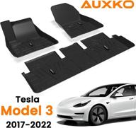 auxko all-weather floor mat for tesla model 3, 2017-2022 | waterproof, durable, and flexible tpe material | non-slip, odorless protective liner | front & rear interior accessories in black logo