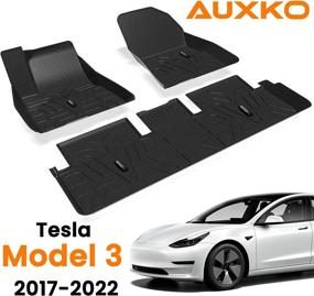 img 4 attached to Auxko All-Weather Floor Mat for Tesla Model 3, 2017-2022 | Waterproof, Durable, and Flexible TPE Material | Non-Slip, Odorless Protective Liner | Front & Rear Interior Accessories in Black