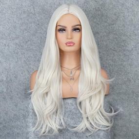 img 3 attached to 22-дюймовый синтетический парик K'Ryssma Platinum Blonde для женщин - термостойкие, натуральные волнистые волосы и бесклеевой дизайн для Хэллоуина