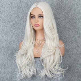 img 1 attached to 22-дюймовый синтетический парик K'Ryssma Platinum Blonde для женщин - термостойкие, натуральные волнистые волосы и бесклеевой дизайн для Хэллоуина