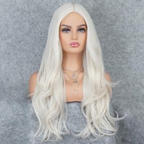 img 2 attached to 22-дюймовый синтетический парик K'Ryssma Platinum Blonde для женщин - термостойкие, натуральные волнистые волосы и бесклеевой дизайн для Хэллоуина