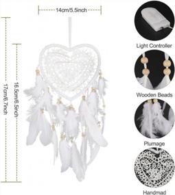 img 3 attached to LED Dream Catcher, JIELISI Handmade Heart Dream Catcher White Dream Catcher With Wooden Beads & 7 Plumages For Boys Girls Bedroom Car Window Wall Hanging Christmas Thanksgiving Valentine'S Decorations