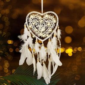 img 4 attached to LED Dream Catcher, JIELISI Handmade Heart Dream Catcher White Dream Catcher With Wooden Beads & 7 Plumages For Boys Girls Bedroom Car Window Wall Hanging Christmas Thanksgiving Valentine'S Decorations