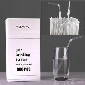 img 4 attached to 🥤 [300 Pack] Individually Wrapped Clear Bendy Straws - BPA Free, Disposable Plastic Straws measuring 8.25 inches x 0.23 inches