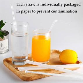 img 3 attached to 🥤 [300 Pack] Individually Wrapped Clear Bendy Straws - BPA Free, Disposable Plastic Straws measuring 8.25 inches x 0.23 inches