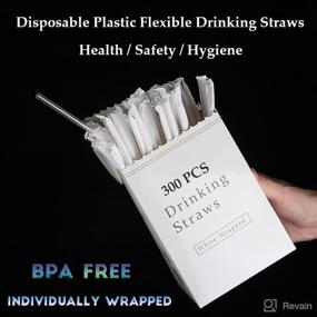 img 1 attached to 🥤 [300 Pack] Individually Wrapped Clear Bendy Straws - BPA Free, Disposable Plastic Straws measuring 8.25 inches x 0.23 inches