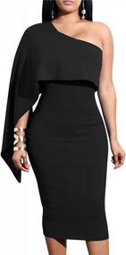 img 4 attached to GOBLES Women'S Summer Sexy One Shoulder Ruffle Bodycon Midi Cocktail Dress