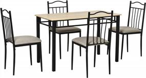 img 2 attached to Grey 5-Piece Dining Set For Kitchen, Dinette & Breakfast Nook With Metal Frame Chairs - HOMCOM