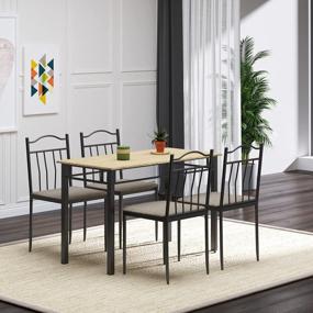 img 1 attached to Grey 5-Piece Dining Set For Kitchen, Dinette & Breakfast Nook With Metal Frame Chairs - HOMCOM