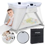 🏖️ efficient portable playard with bassinet insert: onasti playpen for babies, indoor/outdoor activities, with sunshade, compact for family travel, beach - light grey themed logo