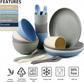 img 2 attached to 20 PCS Unbreakable Wheat Straw Dinnerware Sets - Microwave & Dishwasher Safe Plates, Bowls, Cups Reusable Tableware For Camping, Kitchen And RV.