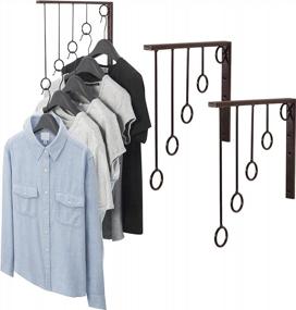 img 4 attached to MyGift Set Of 3 Wall-Mounted Metal Garment Rack/Bedroom Closet/Retail Clothing Organizer With 5 Hanging Rings, Brown