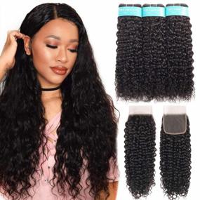 img 4 attached to Get Gorgeous Ocean Wave Curls With ALLRUN Brazilian Virgin Human Hair 3 Bundles + Closure Set