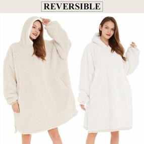 img 2 attached to Cozy Up With LetsFunny Oversized Blanket Sweatshirt - Super Warm Plush Fleecehug Hoodie Wearable Blanket With Pocket For Adult Women And Men In Beige
