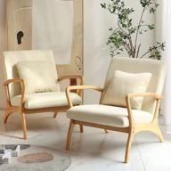 современное акцентное кресло середины века с подушкой, 28,3 дюйма, мягкая льняная ткань, деревянный каркас, гостиная, спальня, балкон, стулья для чтения, 28,3 дюйма логотип