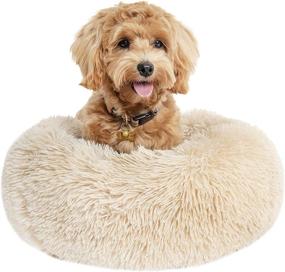 img 4 attached to 🐶 Small Dog Bed for Calming and Anti-Anxiety: Cozy Round Puppy Bed for Small to Large Dogs (Up to 10-100 lbs), Machine Washable, Warming and Soft, Beige - Pack of 1