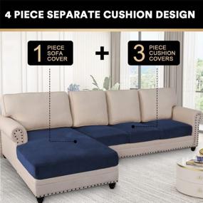 img 2 attached to Velvet L-Shaped 4 Piece Sectional Couch Covers, Navy - Separate Cushion Covers For XL Sofa 3 Seater And 1 Chaise - Ideal For Left/Right Sectional Sofas