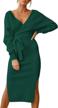 cutiefox women's elegant v neck wrap sweater dress long sleeve bodycon knit midi dress with belted 1 logo
