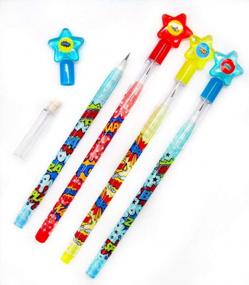 img 3 attached to 🦸 Tiny Mills Superhero Push Pencil Assortment – 24 Pcs, Text Multi-Point, Stackable, with Eraser: Ideal for Superhero Birthday Parties, Carnival Goodie Bags, Classroom Rewards, Pinata Fillers!
