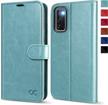 samsung galaxy s20 6.2 inch case, pu leather folio flip wallet with rfid blocking card holders kickstand magnetic closure shockproof cover - mint green logo