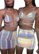 metallic silver off-shoulder tube top and short skirt set: a stylish two-piece outfit for women logo
