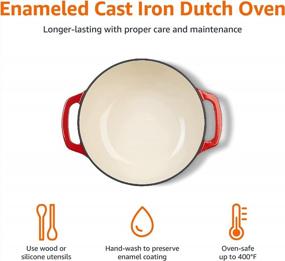 img 3 attached to Amazon Basics Enameled Cast Iron Covered Dutch Oven, 7.3-Quart, Red