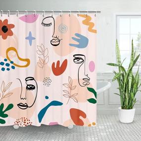 img 4 attached to LIVILAN Abstract Shower Curtain, Abstract Faces Shower Curtains Set With 12 Hooks, Aesthetic Terracotta Fabric Shower Curtain Minimalist Abstract Modern Shower Curtain For Bathroom, 72''W X 72''H