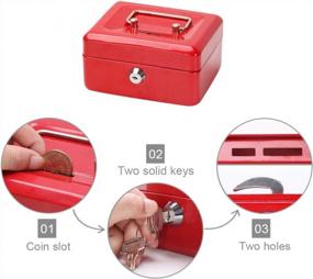 img 2 attached to Kids Cash Box With Key Lock & Money Tray - 6 1/5" X 5" X 3", Red (QH1508XS)