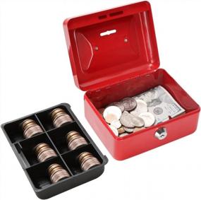img 3 attached to Kids Cash Box With Key Lock & Money Tray - 6 1/5" X 5" X 3", Red (QH1508XS)